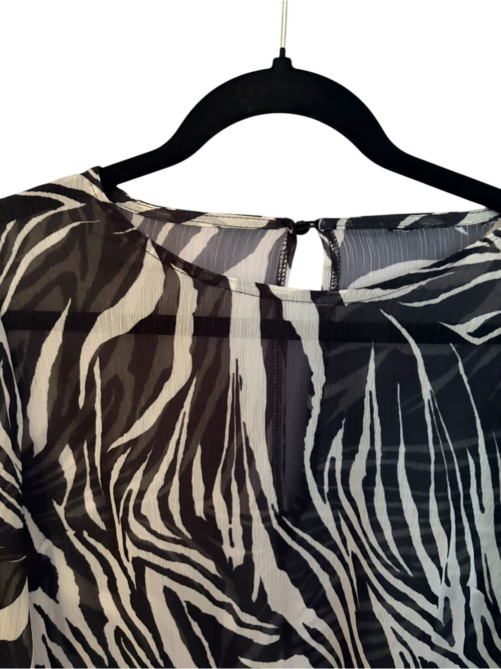 Black & White Zebra Print Sheer Long Sleeve Dress - Picture 7 of 10